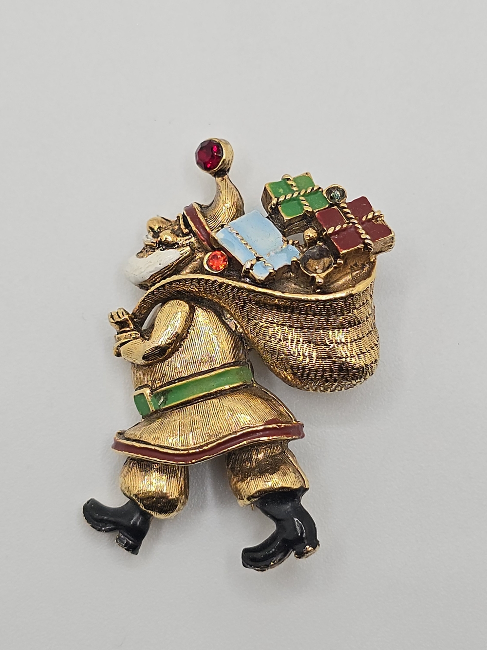 VTG ART Arthur Pepper Santa Brooch Christmas Enamel Rhinestone Holiday Festive